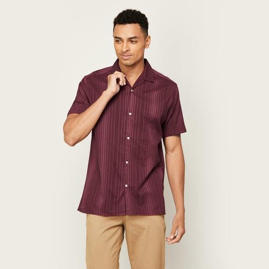 melange men striped half-sleeved ethnic shirt