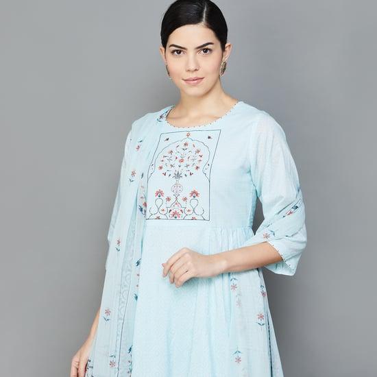 melange women embroidered a-line kurta set