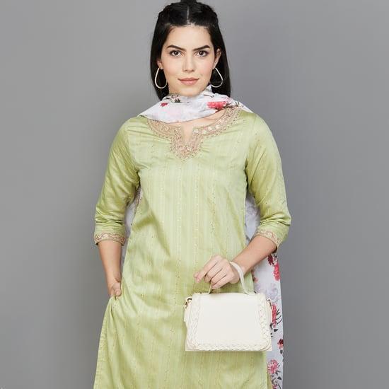 melange women embroidered straight kurta set