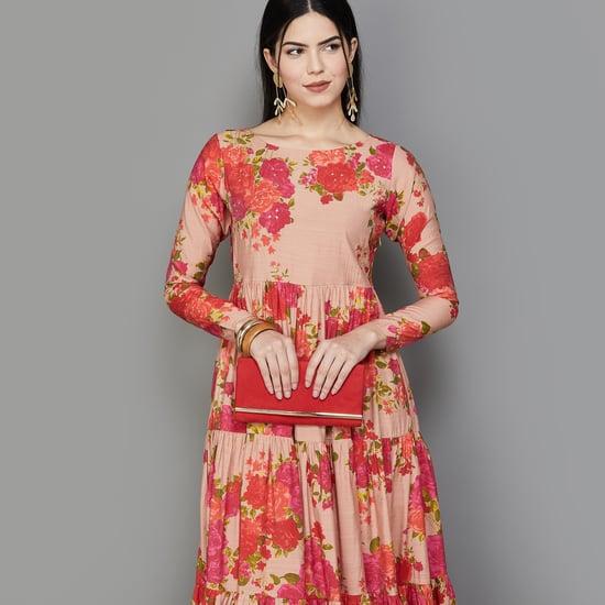 melange women floral print tiered maxi dress