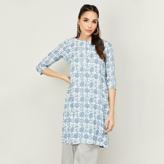 melange women printed three-quarter sleeves straight kurta