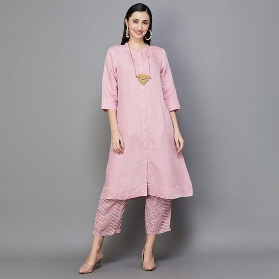 melange women solid a-line kurta with necklace