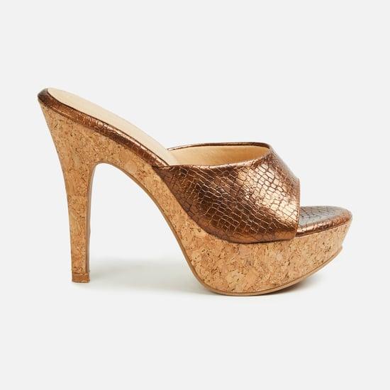 melange women textured slip-on cone heels