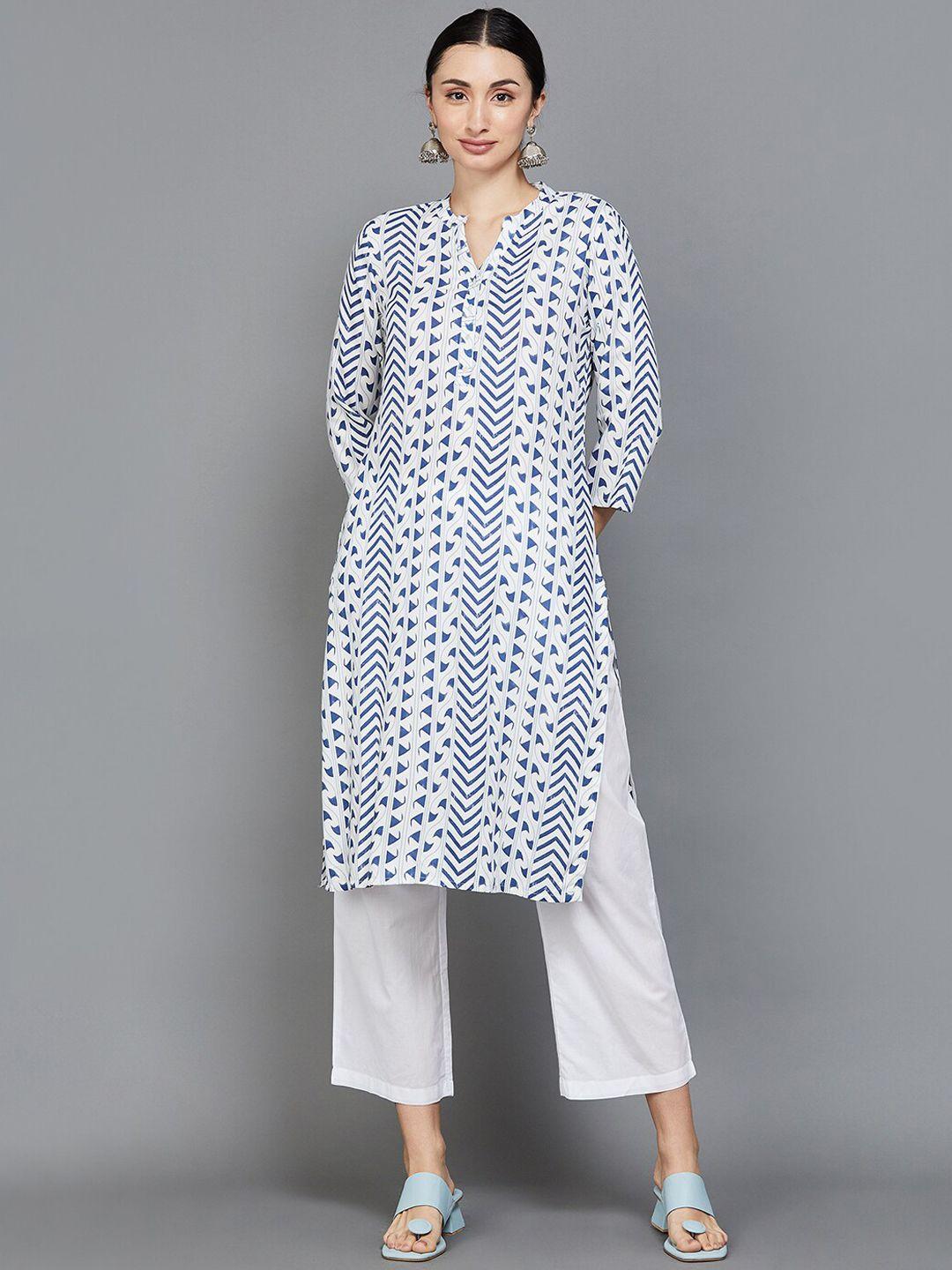 melange by lifestyle abstract printed mandarin collar kurta