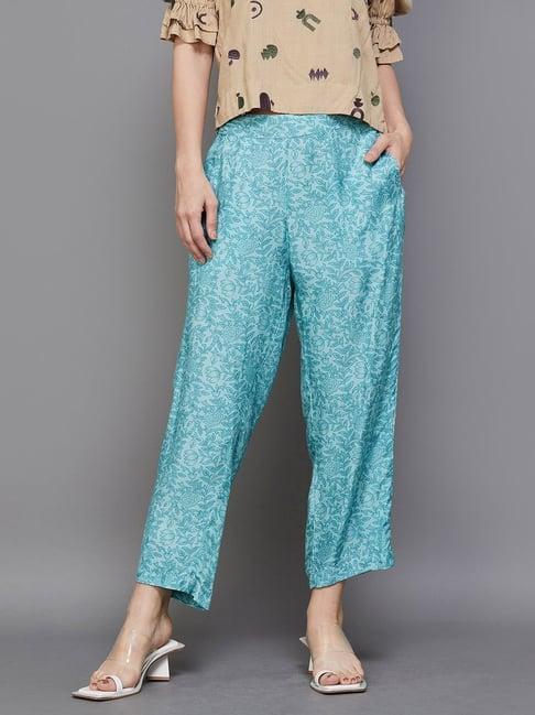 melange by lifestyle aqua blue floral print pants