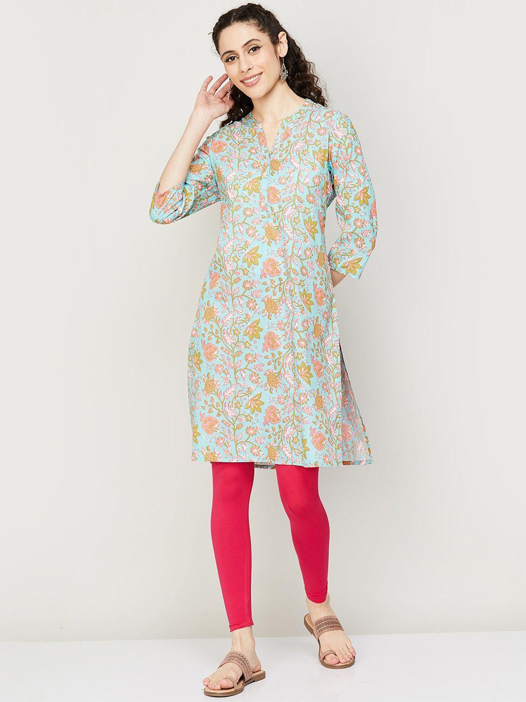 melange by lifestyle band collar floral printed kurta