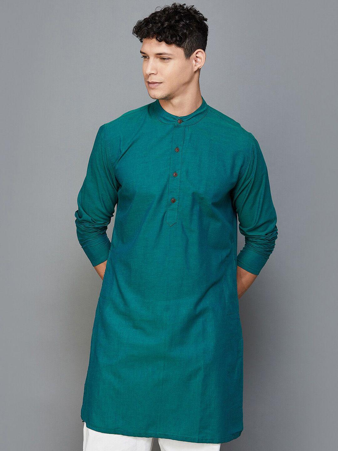 melange by lifestyle band collar regular sleeves pure cotton straight kurta