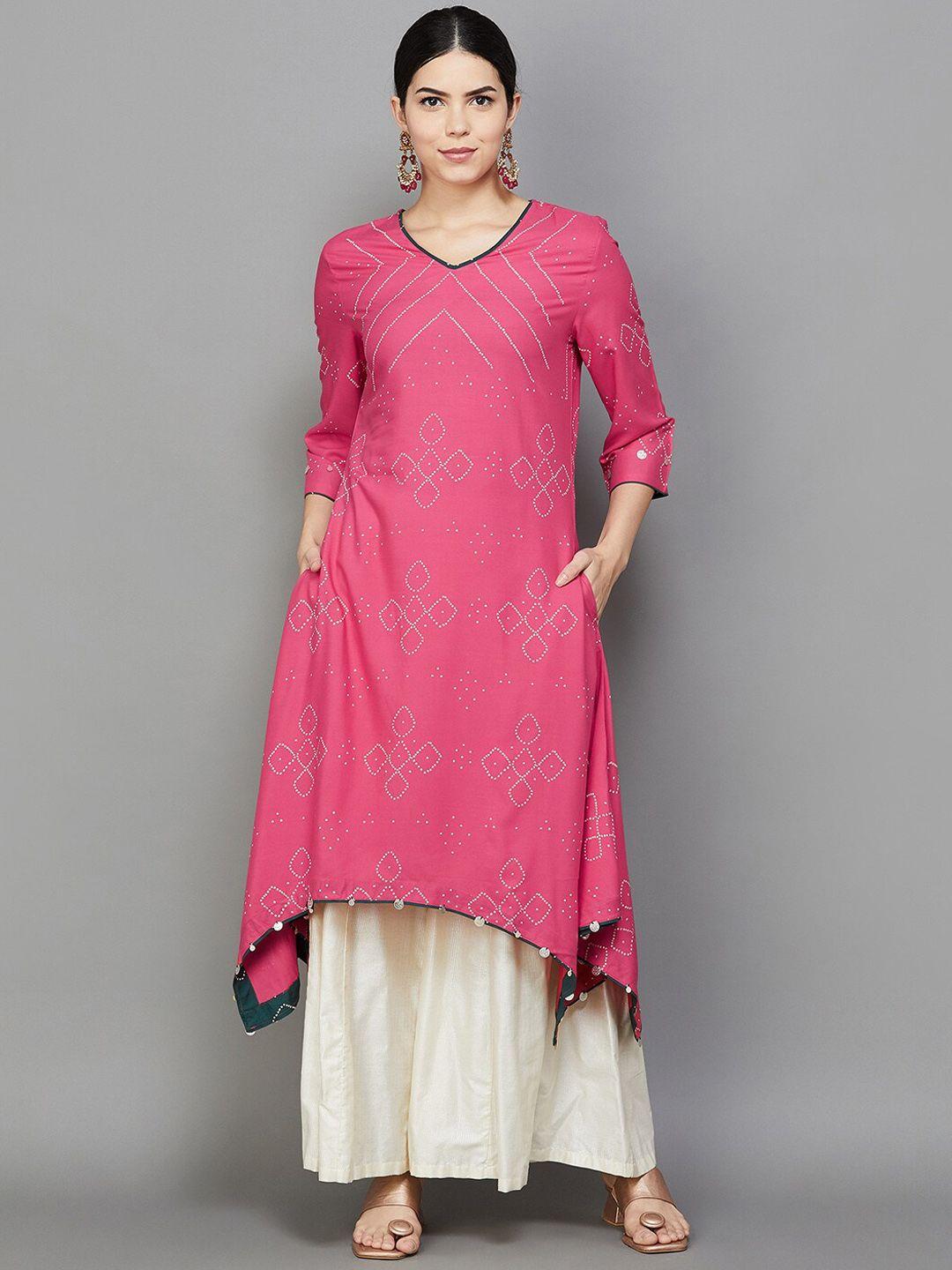 melange by lifestyle bandhani printed anarkali kurta