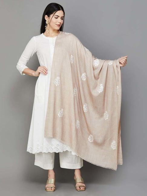 melange by lifestyle beige embroidered shawl