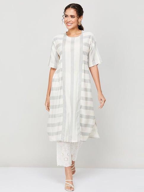 melange by lifestyle beige printed a line kurta