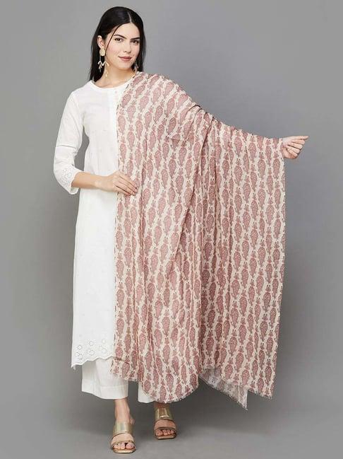 melange by lifestyle beige printed shawl