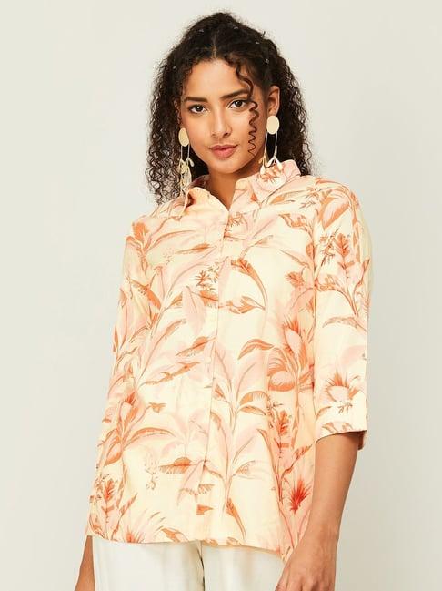 melange by lifestyle beige printed shirt