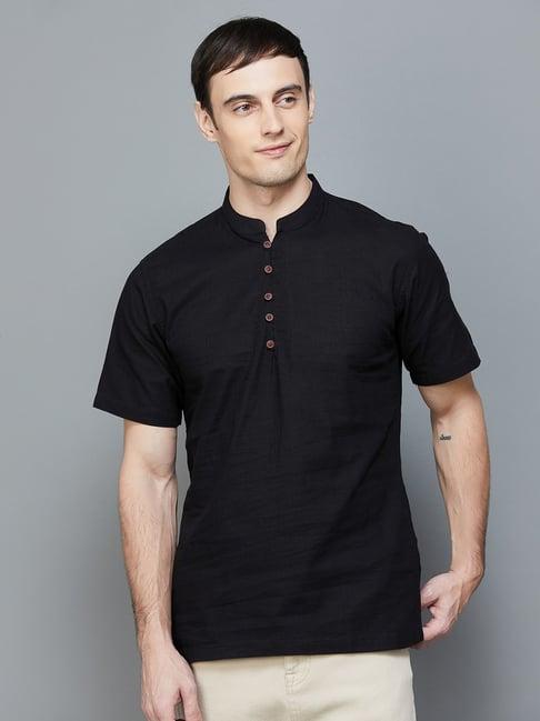 melange by lifestyle black cotton regular fit short kurta