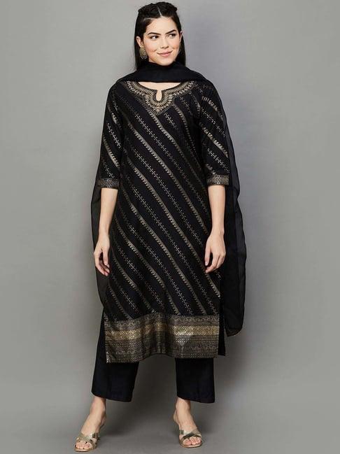 melange by lifestyle black embroidered kurta palazzo set with dupatta