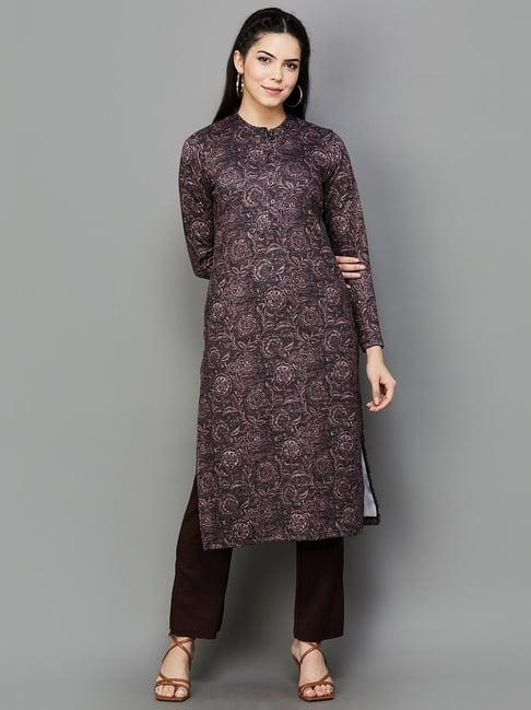 melange by lifestyle black printed straight kurta