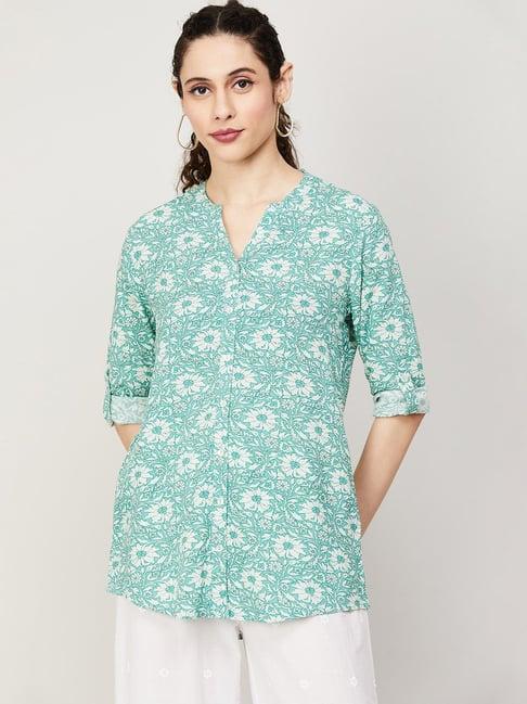 melange by lifestyle blue & white rayon printed kurti