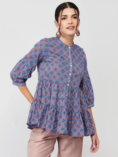 melange by lifestyle blue cotton printed tunic