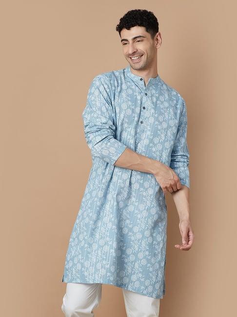 melange by lifestyle blue cotton regular fit floral print kurta