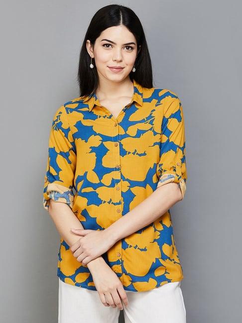 melange by lifestyle blue printed shirt