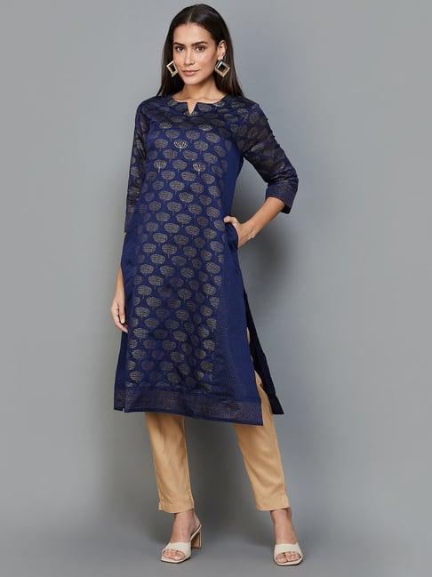 melange by lifestyle blue printed straight kurta