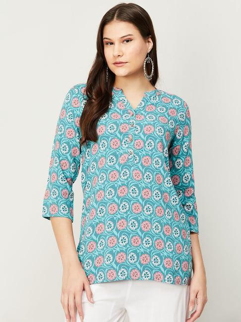 melange by lifestyle blue printed straight kurti