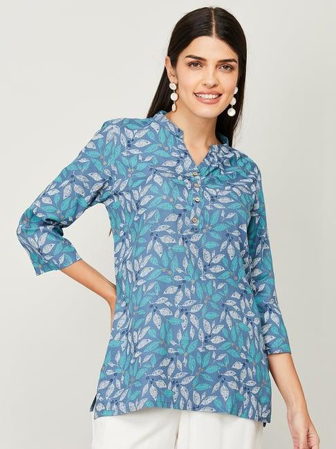 melange by lifestyle blue printed straight kurti