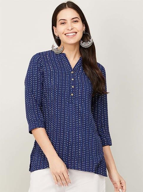 melange by lifestyle blue printed tunic