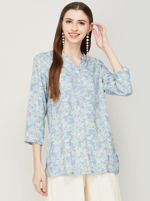 melange by lifestyle blue printed tunic