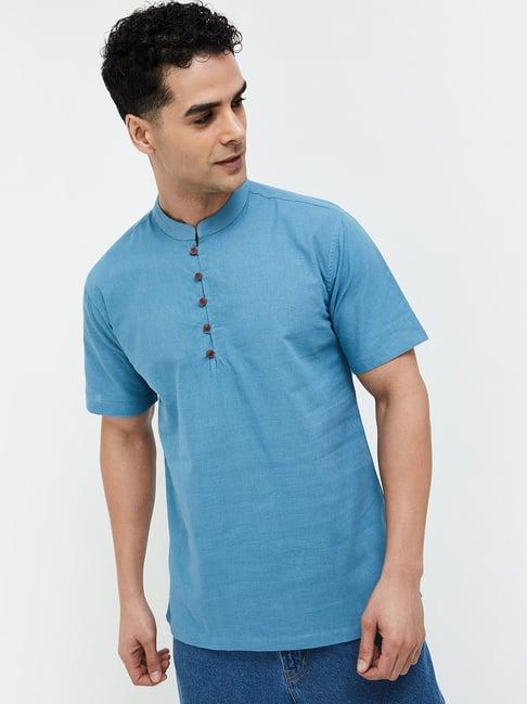 melange by lifestyle blue regular fit short kurta