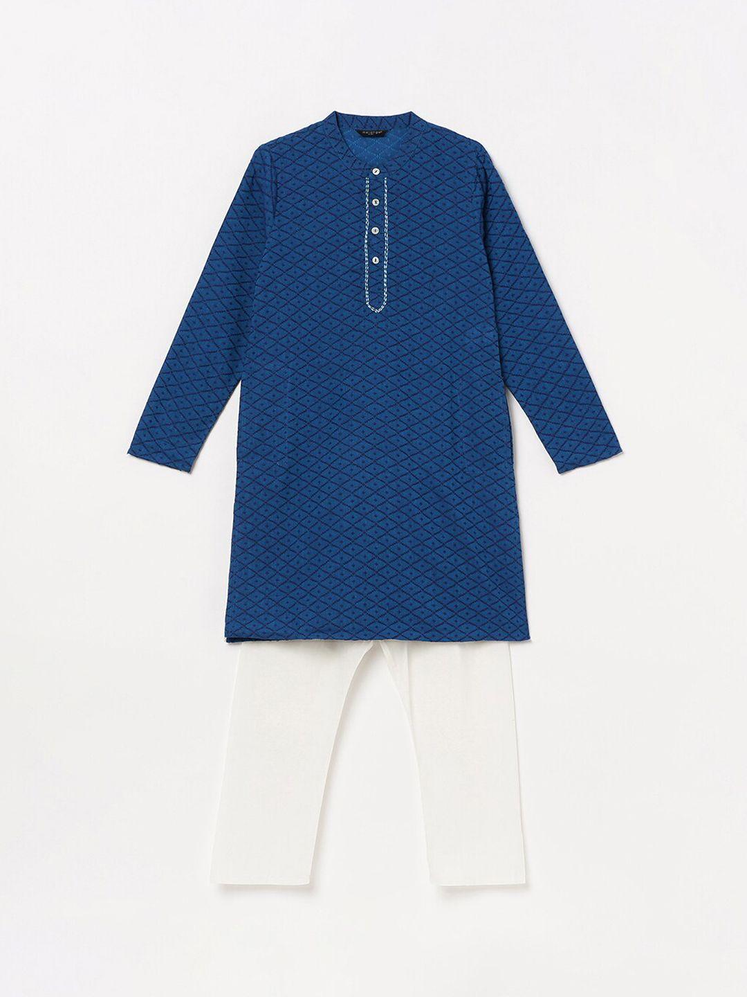 melange by lifestyle boys blue pure cotton kurta with pyjamas
