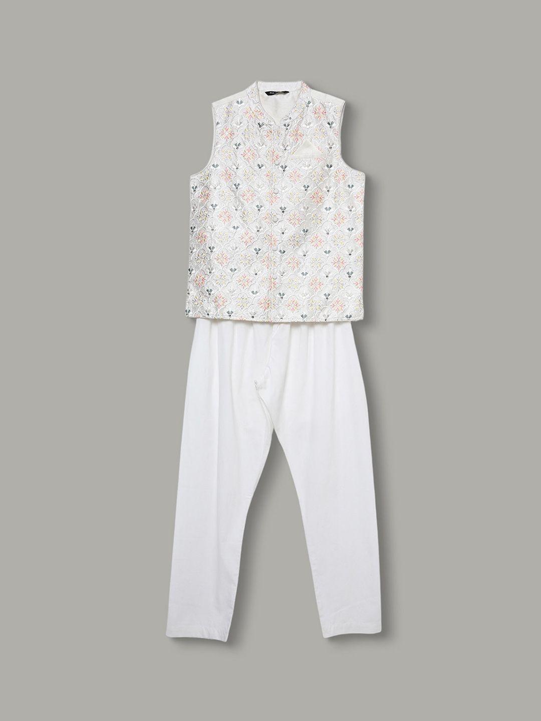melange by lifestyle boys embroidered mandarin collar nehru jacket with trousers