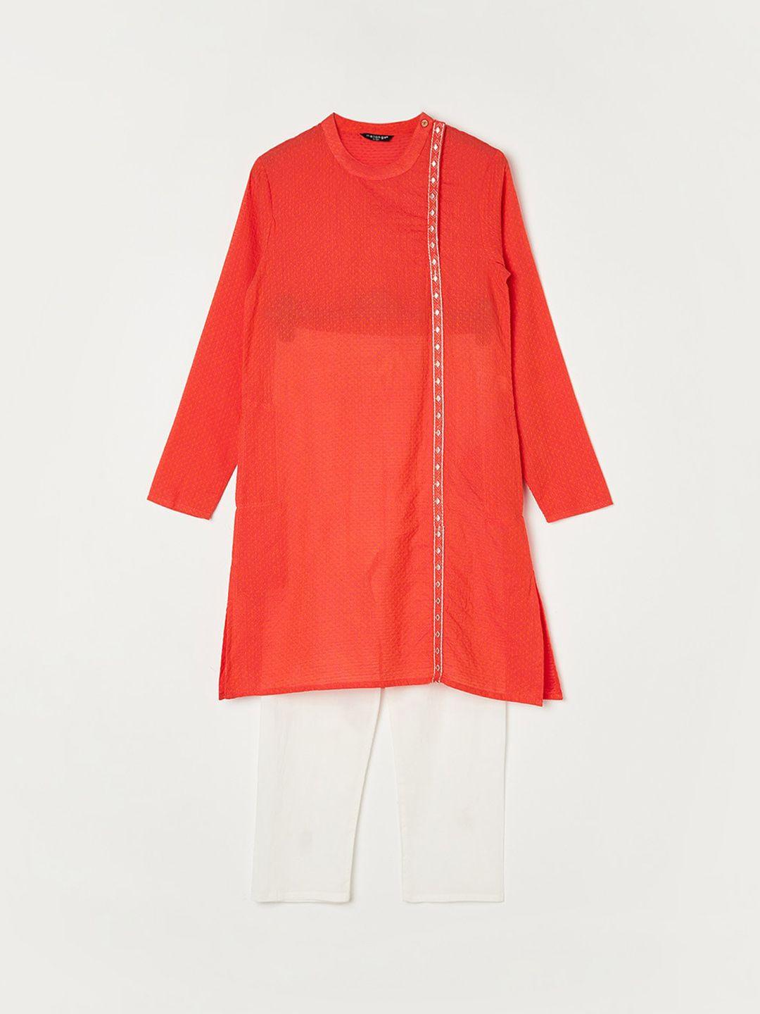 melange by lifestyle boys ethnic motifs thread work pure cotton kurta with pyjama