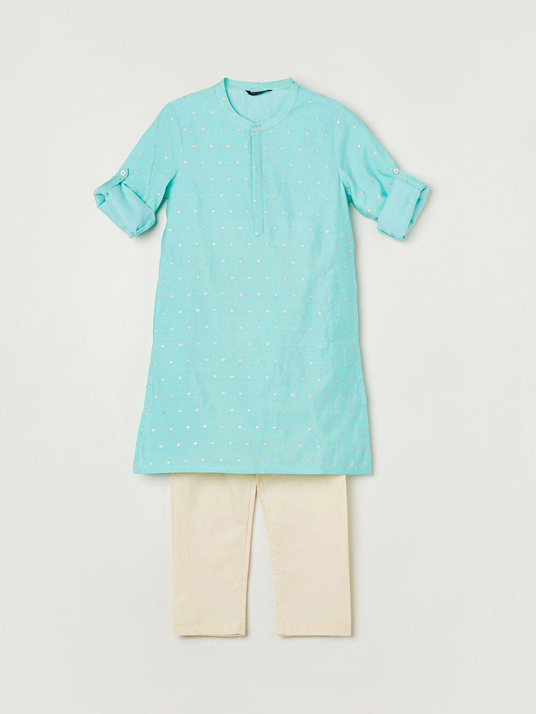 melange by lifestyle boys geometric woven design straight kurta with pyjamas