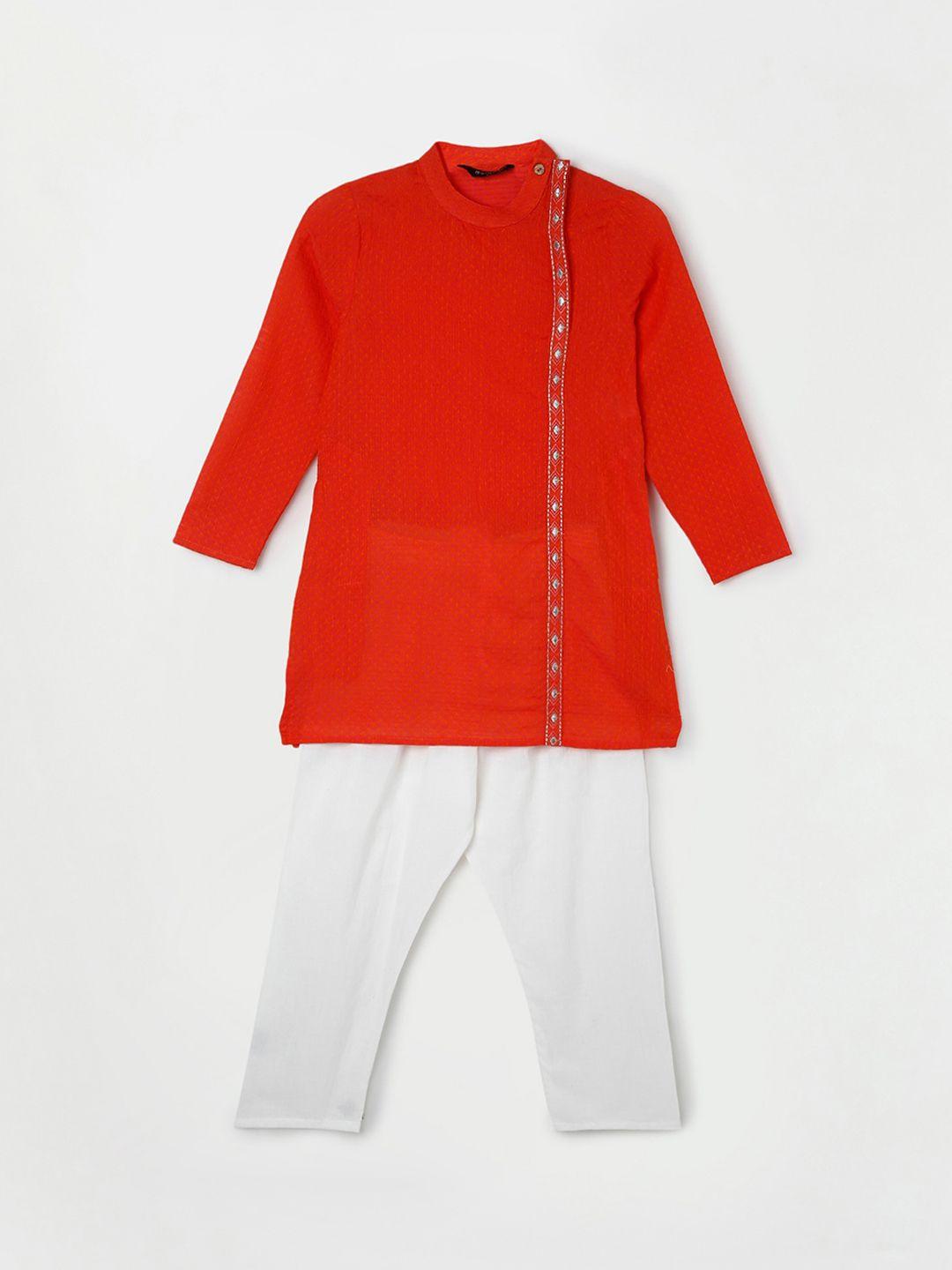 melange by lifestyle boys orange embroidered panelled pure cotton kurta with pyjamas