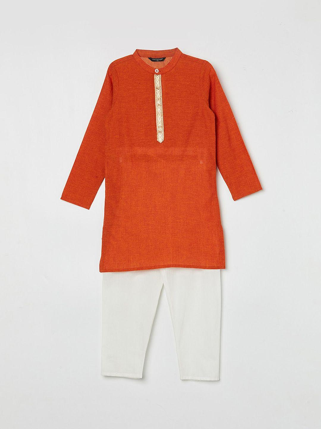 melange by lifestyle boys orange pure cotton kurta with pyjamas