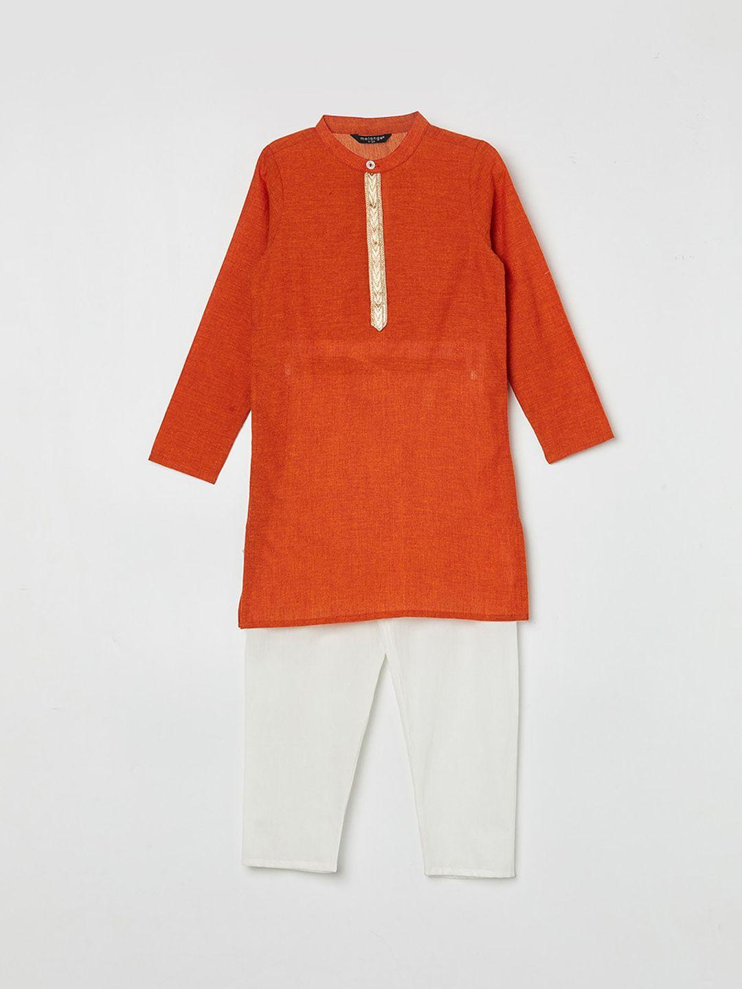 melange by lifestyle boys orange pure cotton kurta with pyjamas
