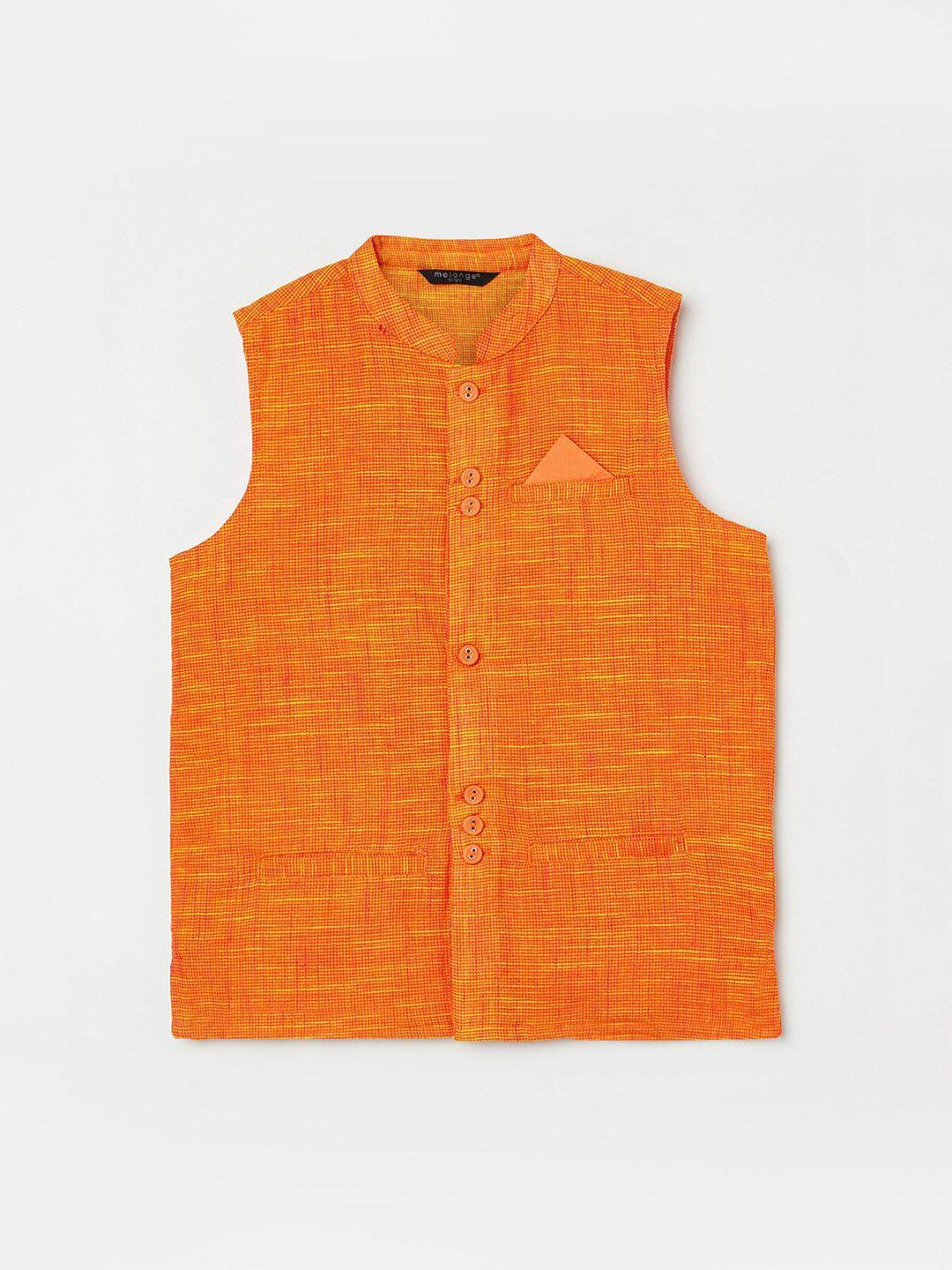 melange by lifestyle boys orange woven design pure cotton nehru jacket