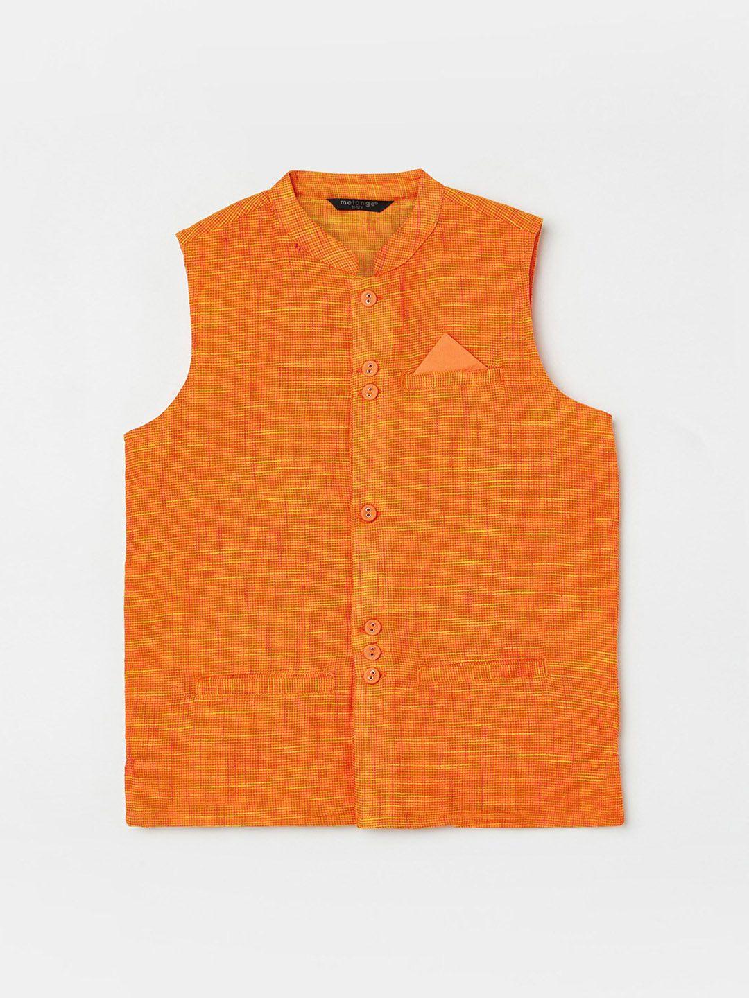 melange by lifestyle boys orange woven design pure cotton waistcoat