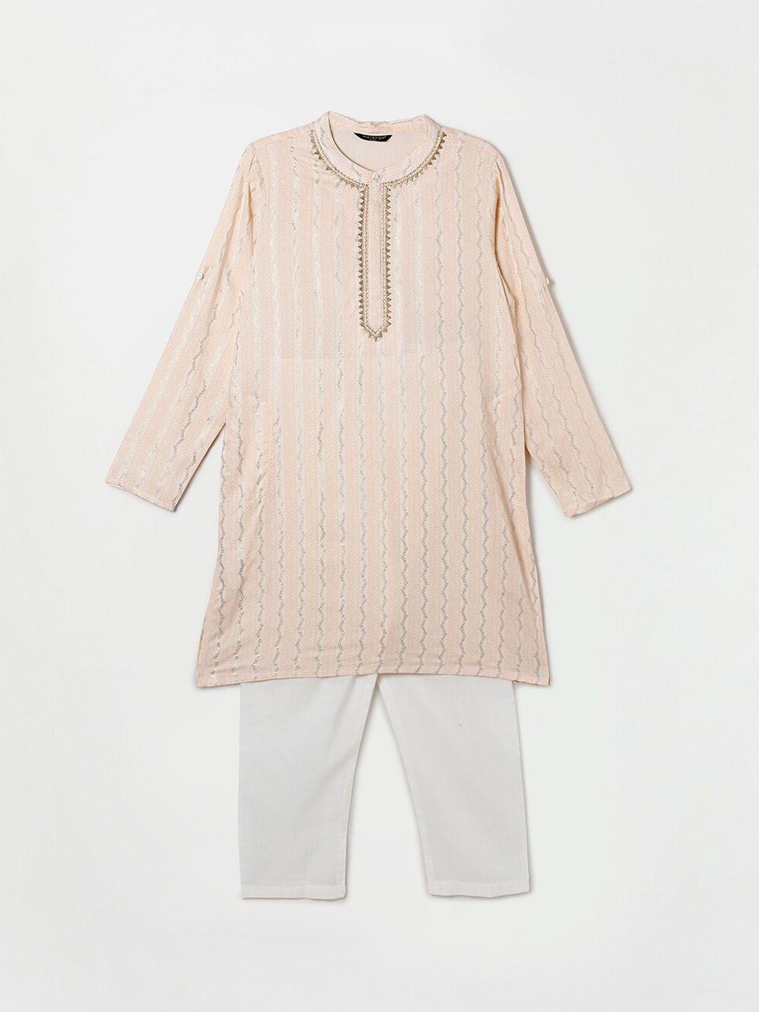 melange by lifestyle boys peach-coloured & white ethnic motifs printed kurta with pyjama