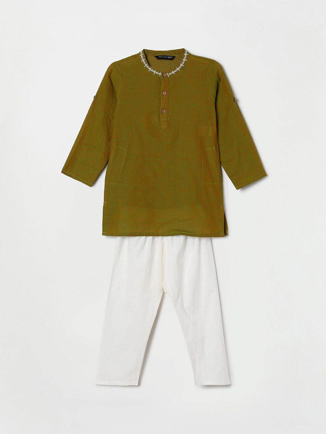 melange by lifestyle boys thread work pure cotton kurta with pyjamas