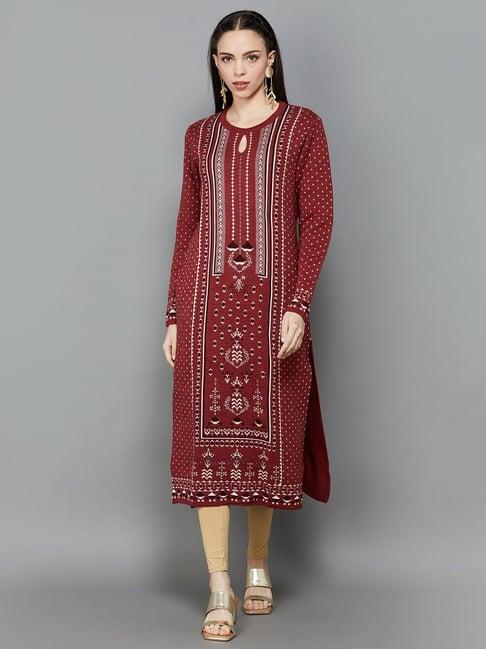 melange by lifestyle brown printed straight kurta