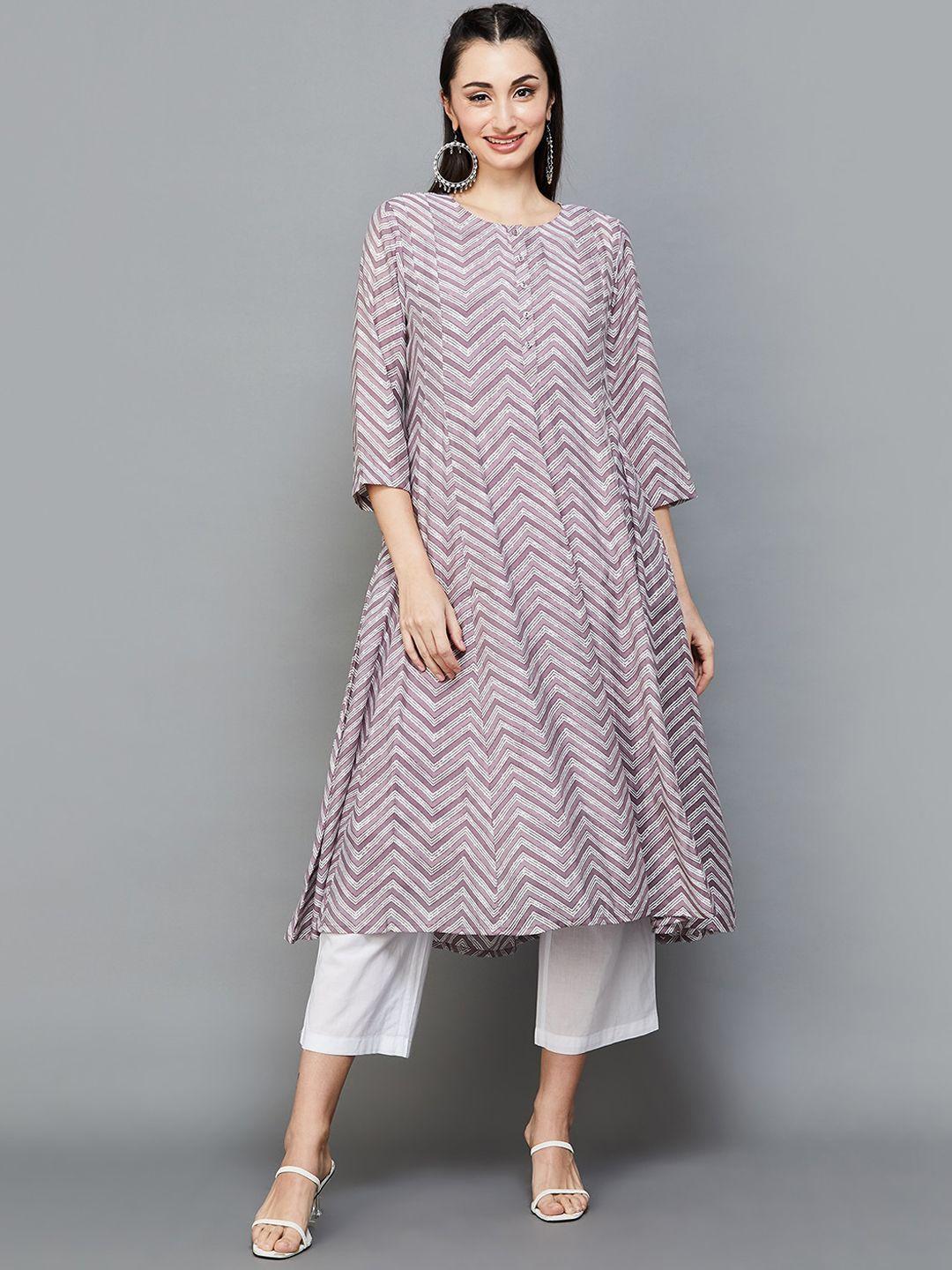 melange by lifestyle chevron printed a-line kurta