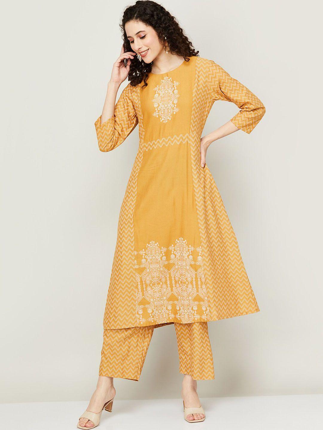 melange by lifestyle chevron printed thread work kurta with palazzos