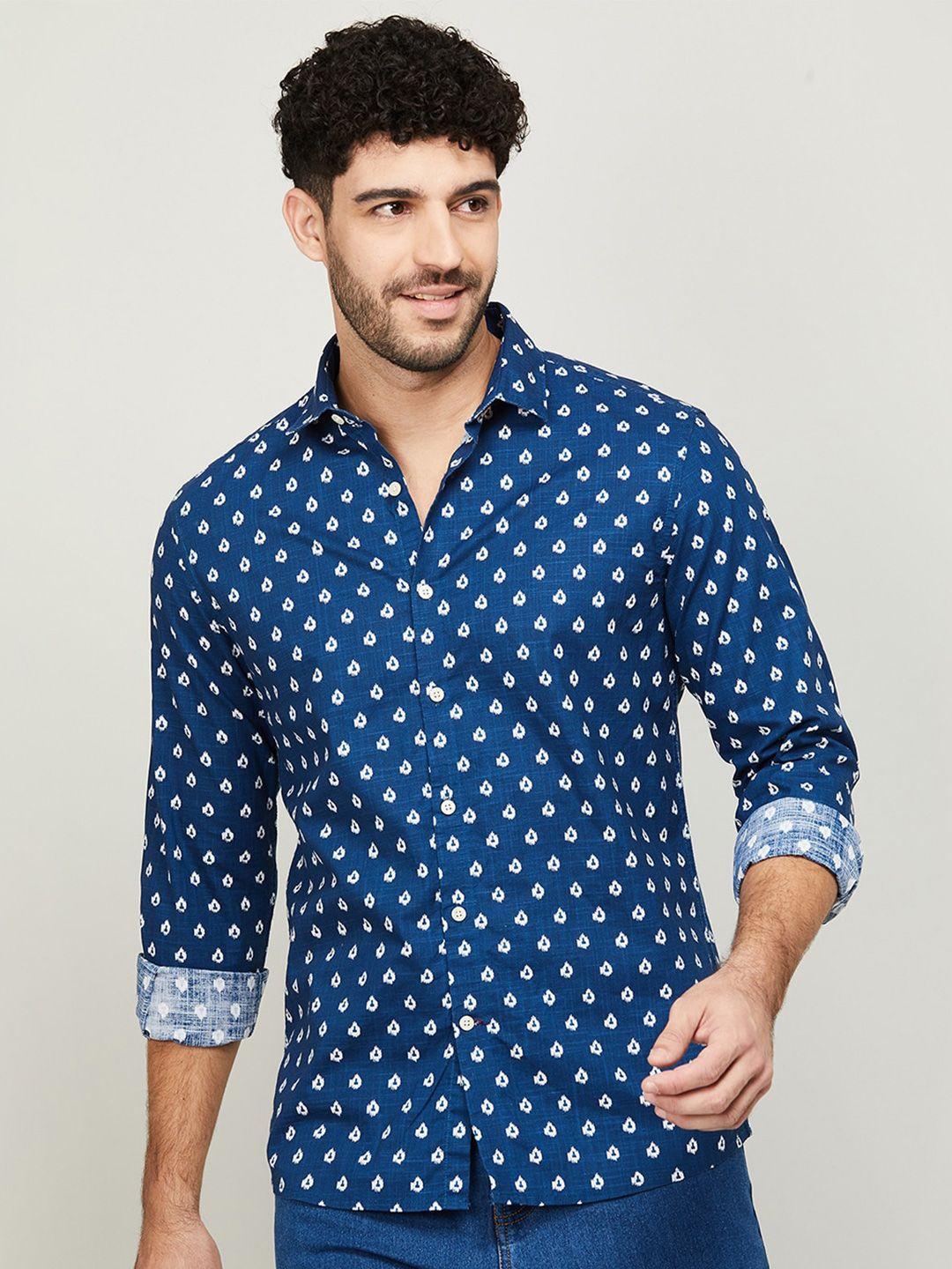 melange by lifestyle conversational printed spread collar cotton shirt