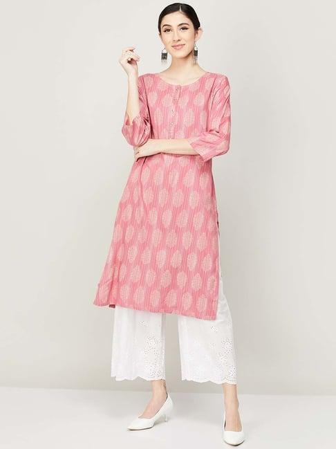 melange by lifestyle coral printed straight kurta