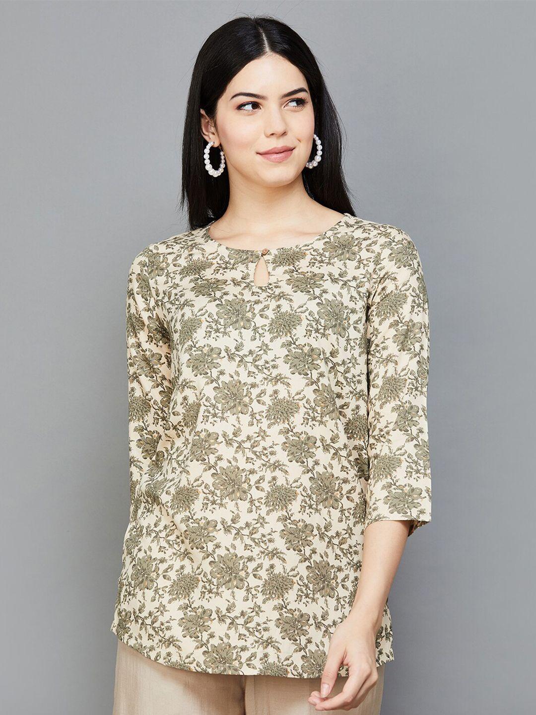 melange by lifestyle cream-coloured printed kurti