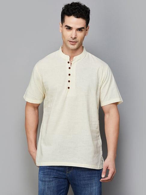 melange by lifestyle cream regular fit cotton short kurta