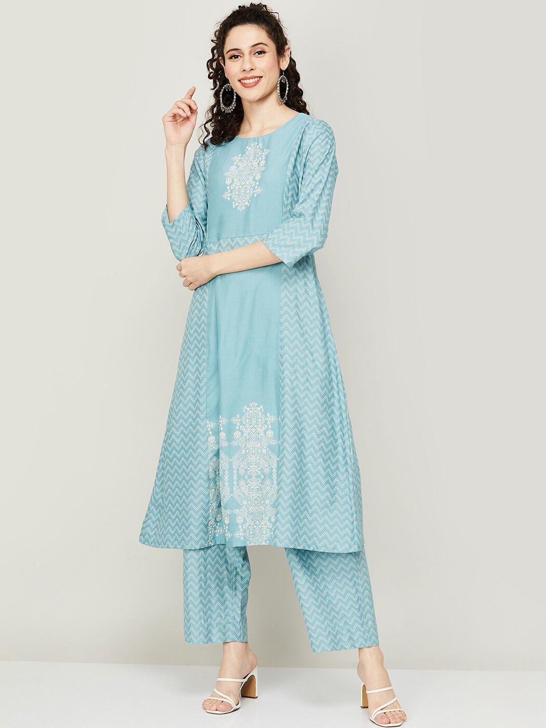 melange by lifestyle embroidered regular thread work kurta with trousers