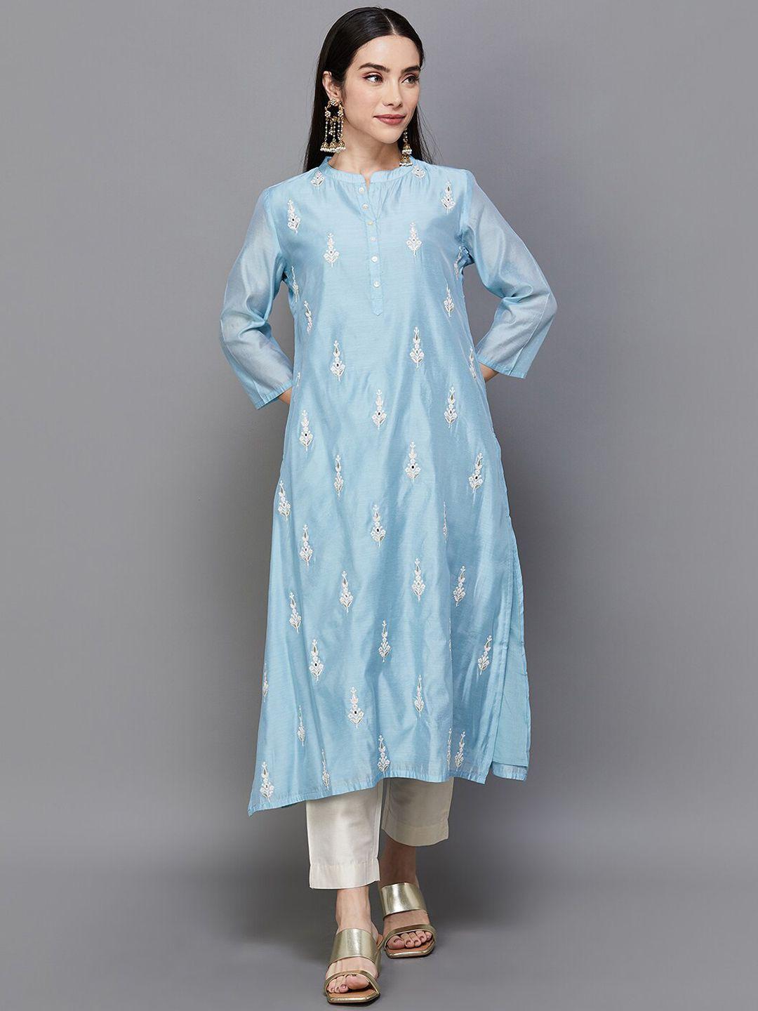 melange by lifestyle ethnic motifs embroidered regular kurta with trousers