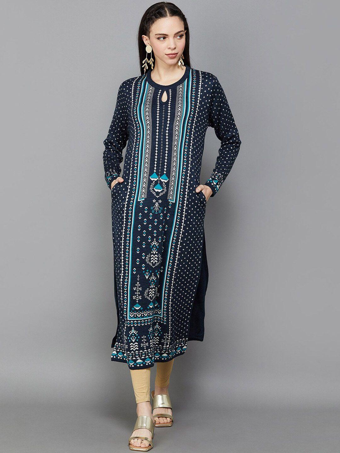 melange by lifestyle ethnic motifs printed acrylic straight kurta